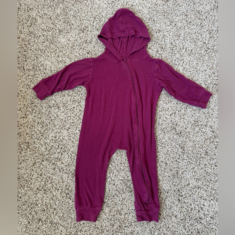 Kyte BABY Bamboo zippered hooded romper in dahlia, 2T